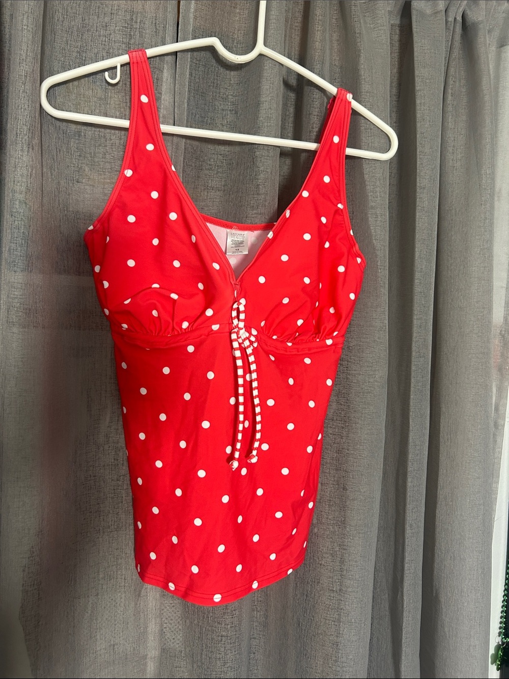 Polka Dot Red One-Piece Swim Top with Tie Front